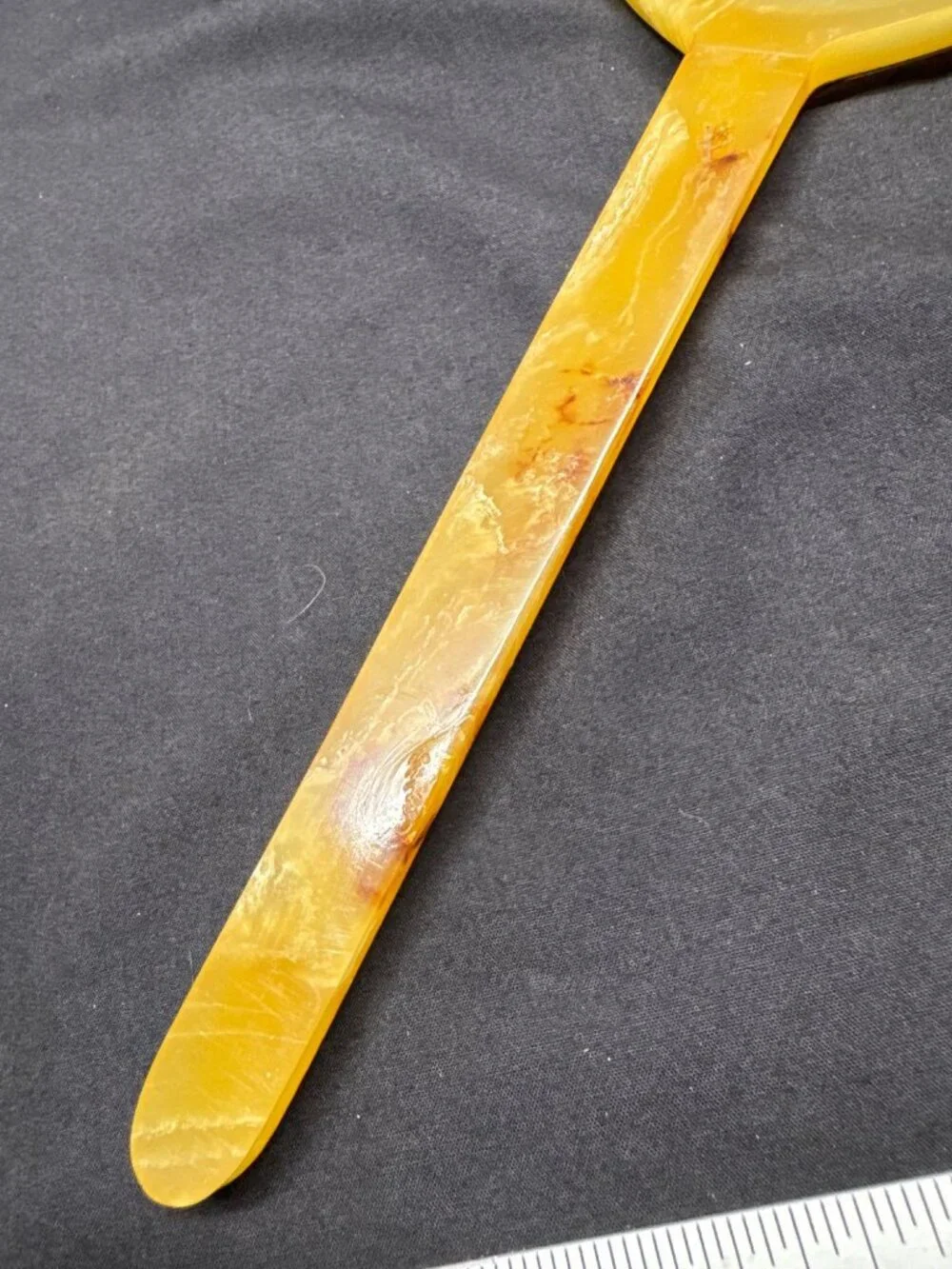 Vintage Art Deco Tortoiseshell Bakelite Hand Mirror Marbled Yellow Handle And Ov